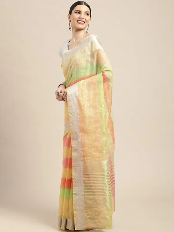 White_Cotton_Silk_Premium_&_Elegant_(_Checkered_&_Zari_)_Kota_Doria_Saree_With_Blouse_Piece_For_Women
