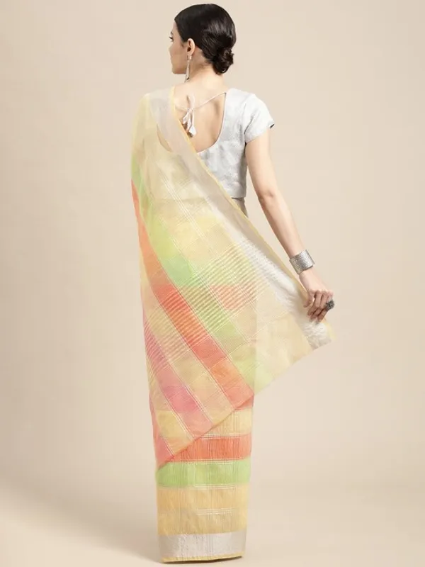 White_Cotton_Silk_Premium_&_Elegant_(_Checkered_&_Zari_)_Kota_Doria_Saree_With_Blouse_Piece_For_Women