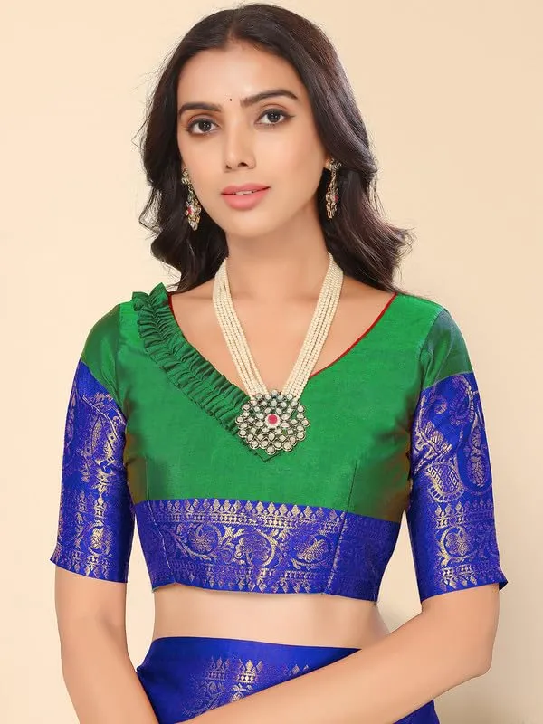 Dark_Green_Silk_Premium_&_Elegant_(_Zari_Paisley_Pattern_Broad_Border_)_Banarasi_Saree_With_Blouse_Piece_For_Women
