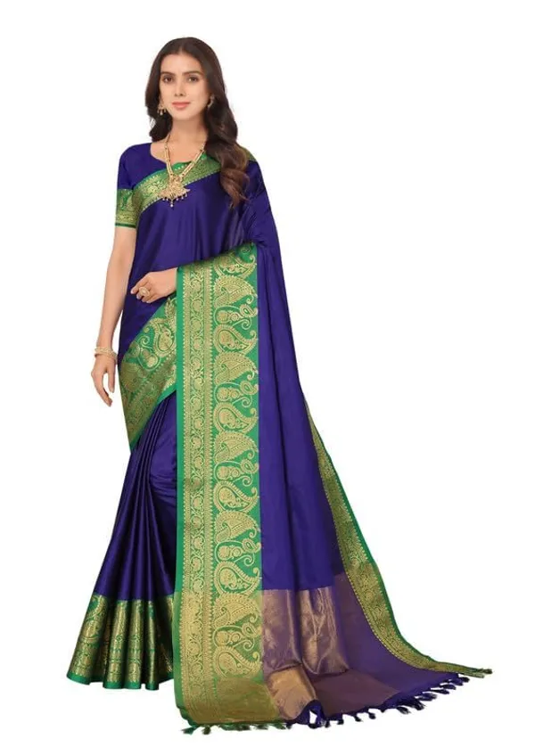 Royal_Blue_Silk_Premium_&_Elegant_(_Zari_Paisley_Pattern_Broad_Border_)_Banarasi_Saree_With_Blouse_Piece_For_Women