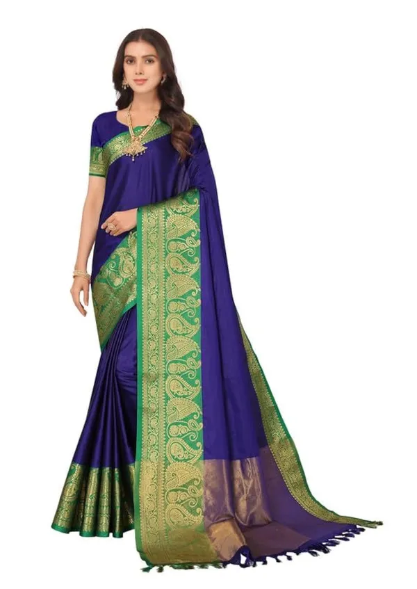 Royal_Blue_Silk_Premium_&_Elegant_(_Zari_Paisley_Pattern_Broad_Border_)_Banarasi_Saree_With_Blouse_Piece_For_Women