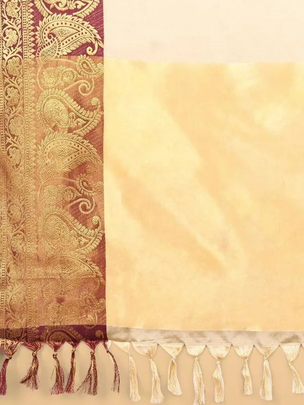 Beige_Silk_Premium_&_Elegant_(_Zari_Paisley_Pattern_Broad_Border_)_Banarasi_Saree_With_Blouse_Piece_For_Women