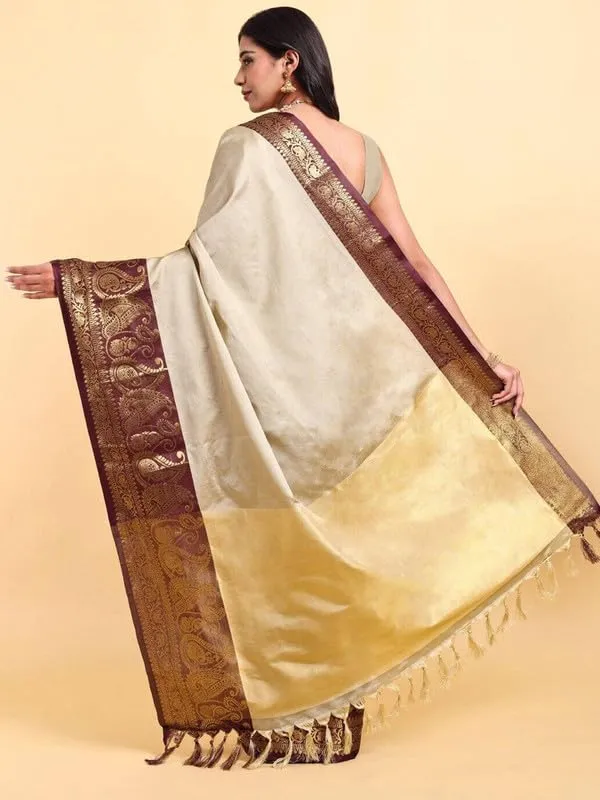 Beige_Silk_Premium_&_Elegant_(_Zari_Paisley_Pattern_Broad_Border_)_Banarasi_Saree_With_Blouse_Piece_For_Women