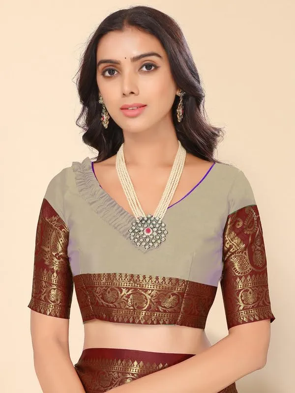 Beige_Silk_Premium_&_Elegant_(_Zari_Paisley_Pattern_Broad_Border_)_Banarasi_Saree_With_Blouse_Piece_For_Women