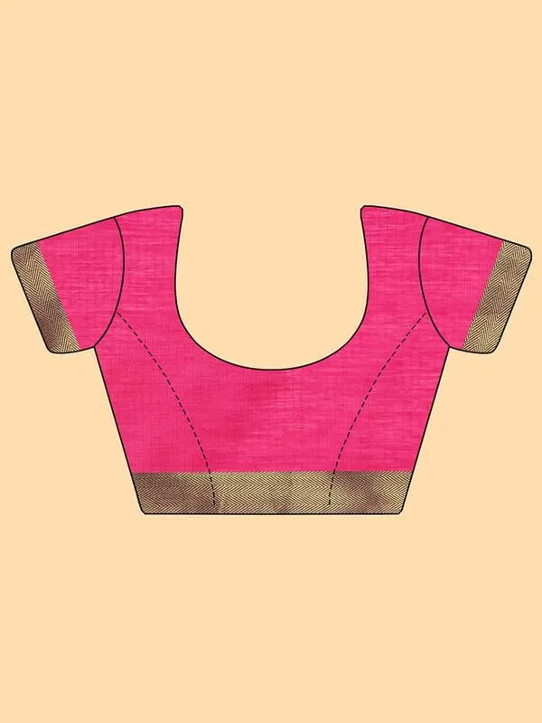 Dark_Pink_Silk_Premium_&_Elegant_(_Zari_Paisley_Pattern_Broad_Border_)_Banarasi_Saree_With_Blouse_Piece_For_Women