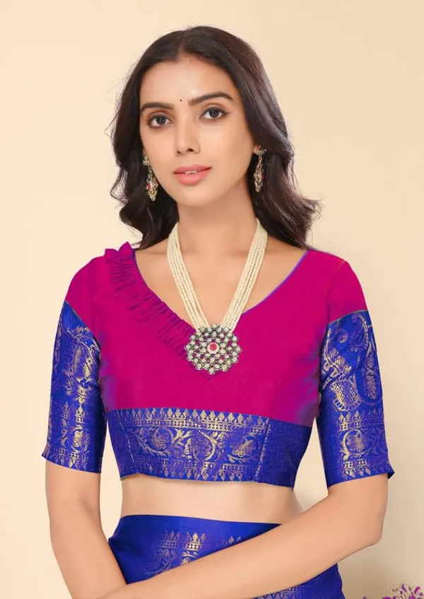 Dark_Pink_Silk_Premium_&_Elegant_(_Zari_Paisley_Pattern_Broad_Border_)_Banarasi_Saree_With_Blouse_Piece_For_Women