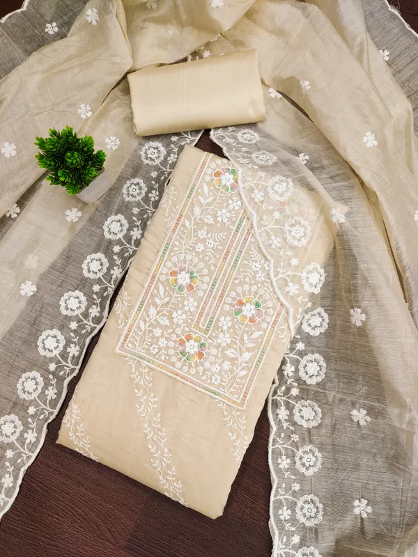 Beige_Chanderi_Cotton_Salwar_Suit_Dress_Material_With_Heavy_White_Thread_Work_&_Embroidered_Dupatta_Unstitched