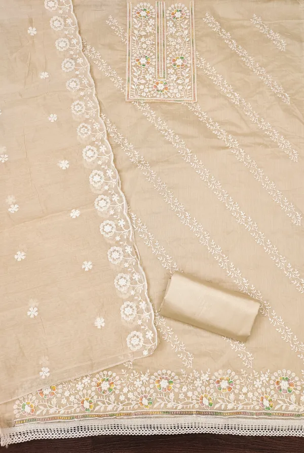 Beige_Chanderi_Cotton_Salwar_Suit_Dress_Material_With_Heavy_White_Thread_Work_&_Embroidered_Dupatta_Unstitched