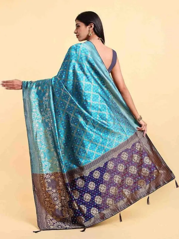 Firozi_Polyester_Premium_&_Elegant_Banarasi_Fusion_Saree_With_Blouse_Piece_For_Women