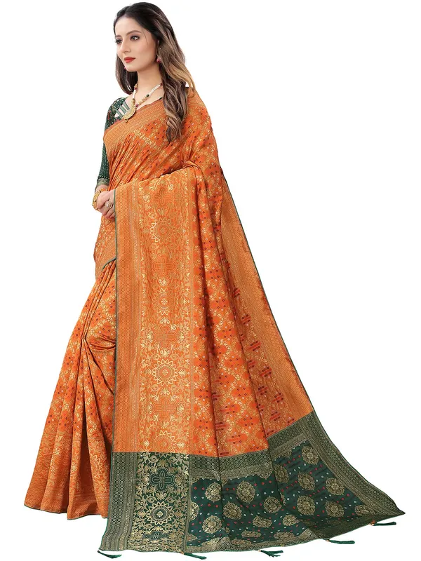 Orange_Polyester_Premium_&_Elegant_Banarasi_Fusion_Saree_With_Blouse_Piece_For_Women