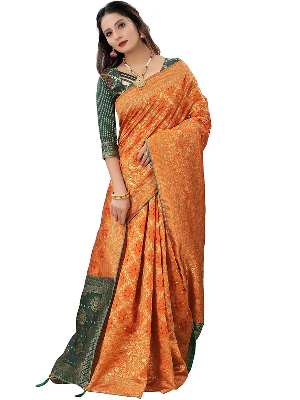 Orange_Polyester_Premium_&_Elegant_Banarasi_Fusion_Saree_With_Blouse_Piece_For_Women