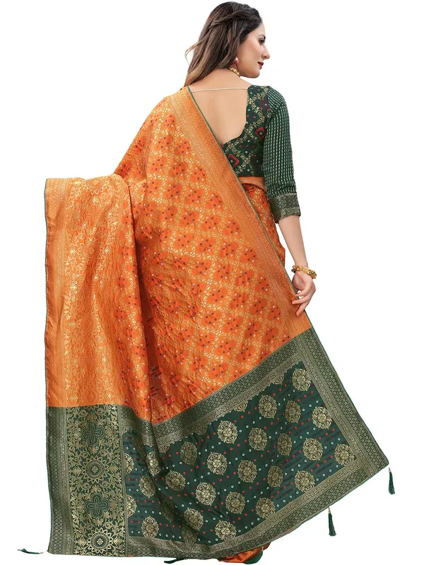 Orange_Polyester_Premium_&_Elegant_Banarasi_Fusion_Saree_With_Blouse_Piece_For_Women