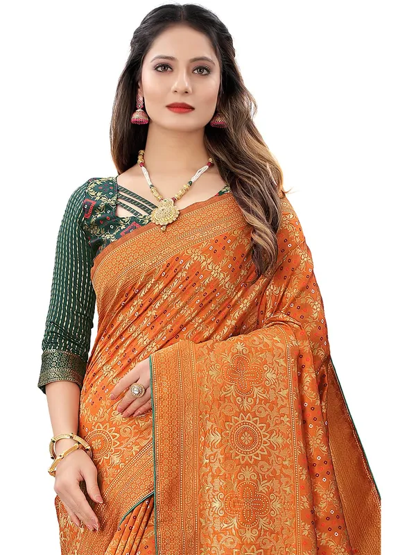 Orange_Polyester_Premium_&_Elegant_Banarasi_Fusion_Saree_With_Blouse_Piece_For_Women