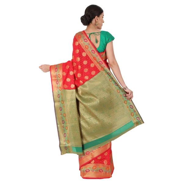 Red_Cotton_Silk_Premium_&_Elegant_Banarasi_Saree_With_Blouse_Piece_For_Women