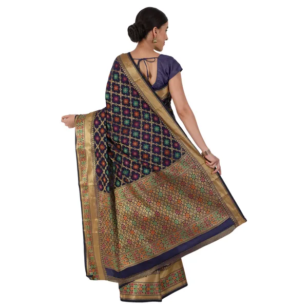 Navy_Blue_Cotton_Silk_Premium_&_Elegant_Banarasi_Saree_With_Blouse_Piece_For_Women