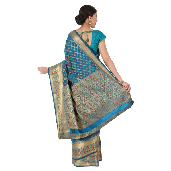 Teal_Blue_Cotton_Silk_Premium_&_Elegant_Banarasi_Saree_With_Blouse_Piece_For_Women
