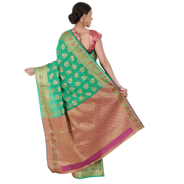 Dark_Green_Cotton_Silk_Premium_&_Elegant_Banarasi_Saree_With_Blouse_Piece_For_Women