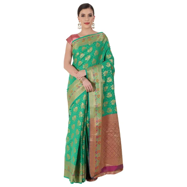 Dark_Green_Cotton_Silk_Premium_&_Elegant_Banarasi_Saree_With_Blouse_Piece_For_Women