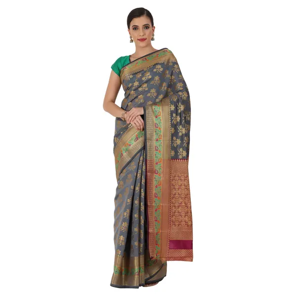 Grey_Cotton_Silk_Premium_&_Elegant_Banarasi_Saree_With_Blouse_Piece_For_Women