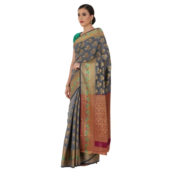 Grey_Cotton_Silk_Premium_&_Elegant_Banarasi_Saree_With_Blouse_Piece_For_Women