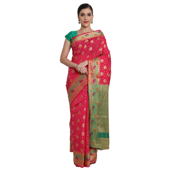 Pink_Cotton_Silk_Premium_&_Elegant_Banarasi_Saree_With_Blouse_Piece_For_Women