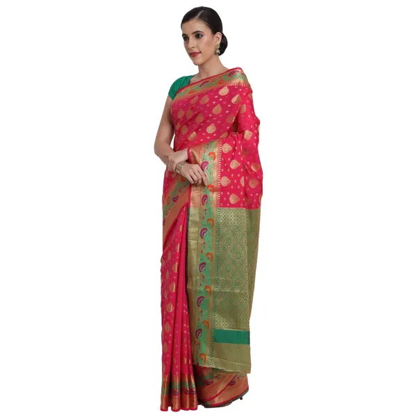 Pink_Cotton_Silk_Premium_&_Elegant_Banarasi_Saree_With_Blouse_Piece_For_Women