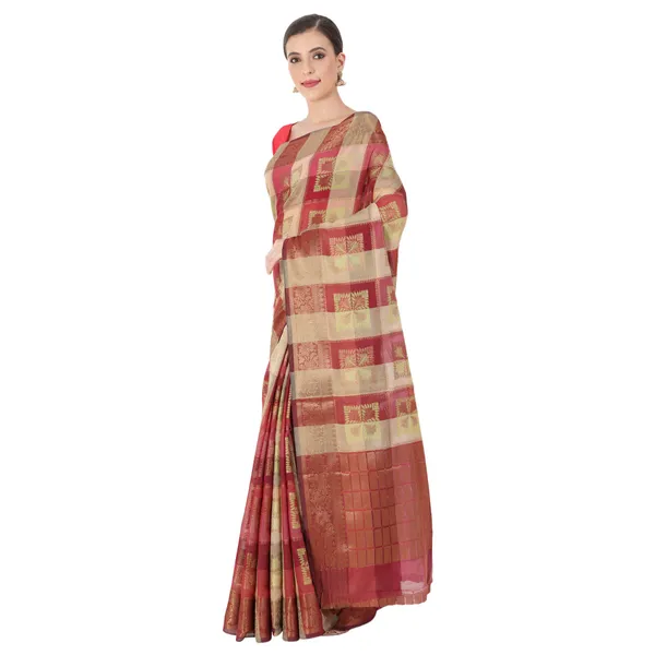 Beige_&_Maroon_Cotton_Silk_Premium_&_Elegant_Banarasi_Saree_With_Blouse_Piece_For_Women