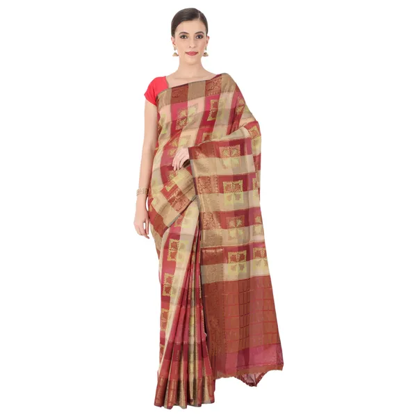 Beige_&_Maroon_Cotton_Silk_Premium_&_Elegant_Banarasi_Saree_With_Blouse_Piece_For_Women