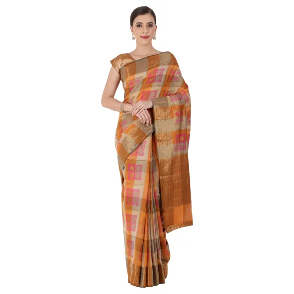 Beige_&_Orange_Cotton_Silk_Premium_&_Elegant_Banarasi_Saree_With_Blouse_Piece_For_Women
