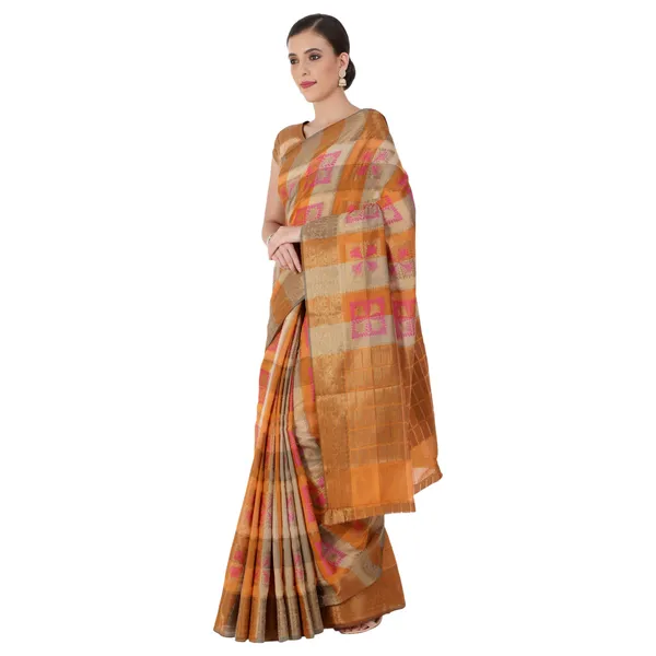 Beige_&_Orange_Cotton_Silk_Premium_&_Elegant_Banarasi_Saree_With_Blouse_Piece_For_Women