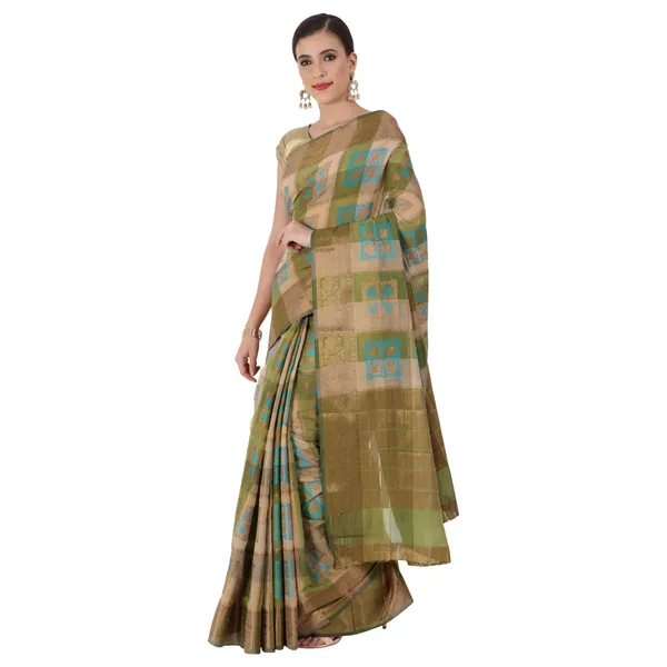 Beige_&_Green_Cotton_Silk_Premium_&_Elegant_Banarasi_Saree_With_Blouse_Piece_For_Women