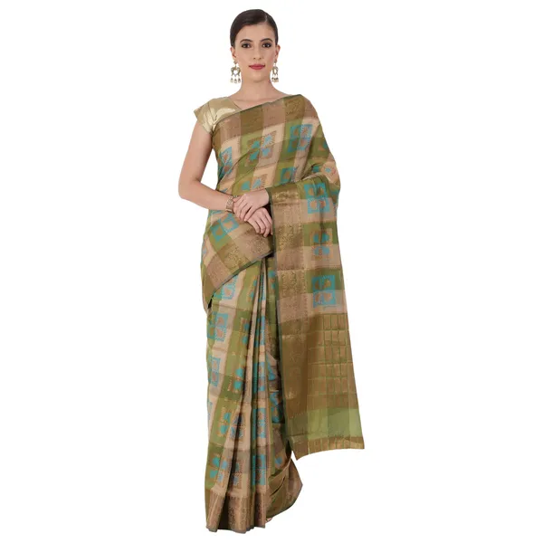 Beige_&_Green_Cotton_Silk_Premium_&_Elegant_Banarasi_Saree_With_Blouse_Piece_For_Women