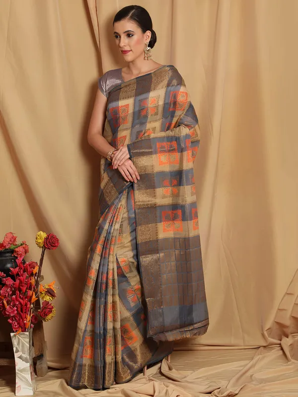 Beige_&_Grey_Cotton_Silk_Premium_&_Elegant_Banarasi_Saree_With_Blouse_Piece_For_Women