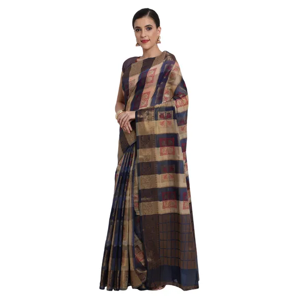 Beige_&_Navy_Blue_Cotton_Silk_Premium_&_Elegant_Banarasi_Saree_With_Blouse_Piece_For_Women