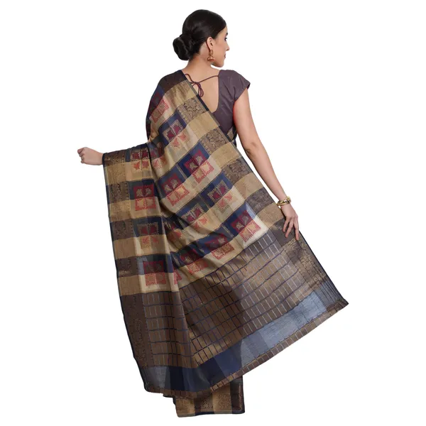 Beige_&_Navy_Blue_Cotton_Silk_Premium_&_Elegant_Banarasi_Saree_With_Blouse_Piece_For_Women