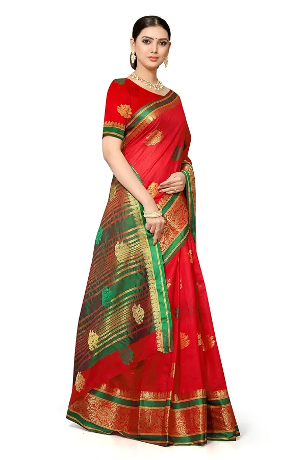 Red_Green_Cotton___Premium_&_Elegant_(_Bollywood_Style_)_Saree_With_Blouse_Piece_For_Women