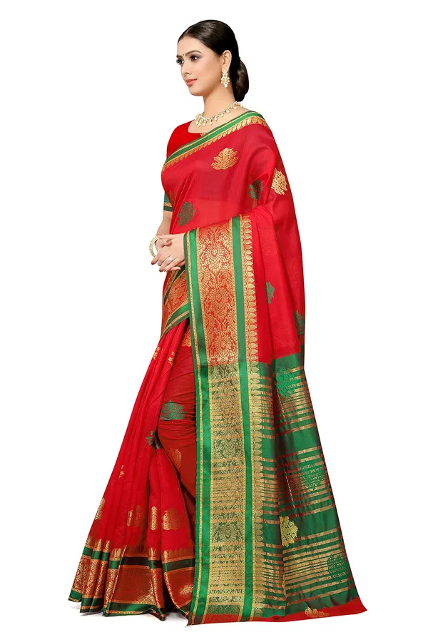 Red_Green_Cotton___Premium_&_Elegant_(_Bollywood_Style_)_Saree_With_Blouse_Piece_For_Women