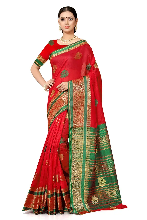 Red_Green_Cotton___Premium_&_Elegant_(_Bollywood_Style_)_Saree_With_Blouse_Piece_For_Women
