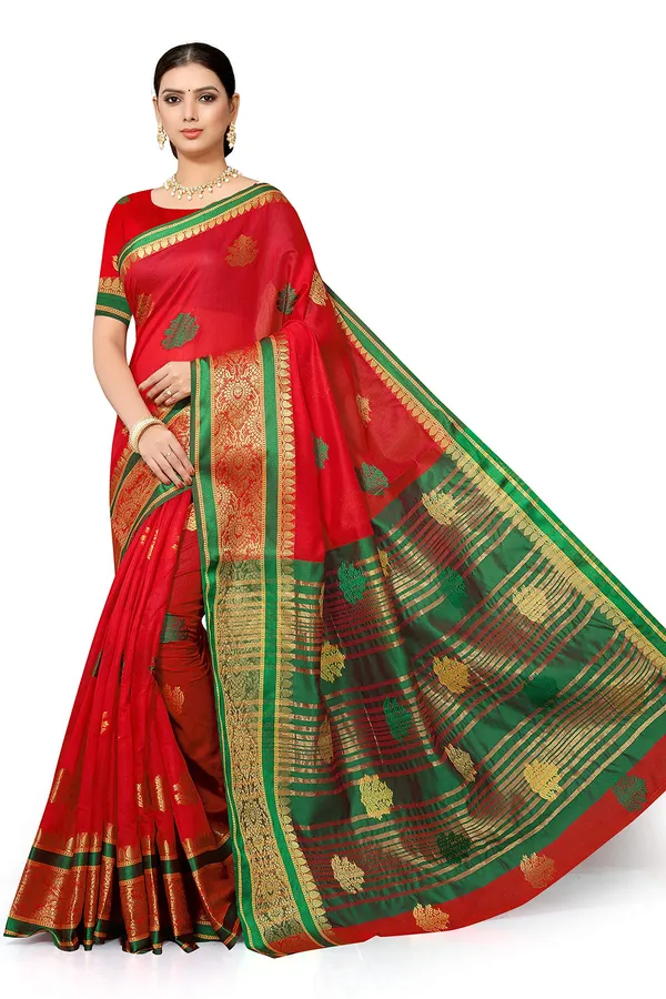Red_Green_Cotton___Premium_&_Elegant_(_Bollywood_Style_)_Saree_With_Blouse_Piece_For_Women