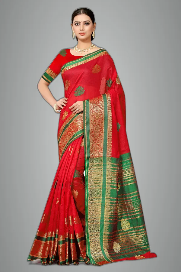 Red_Green_Cotton___Premium_&_Elegant_(_Bollywood_Style_)_Saree_With_Blouse_Piece_For_Women