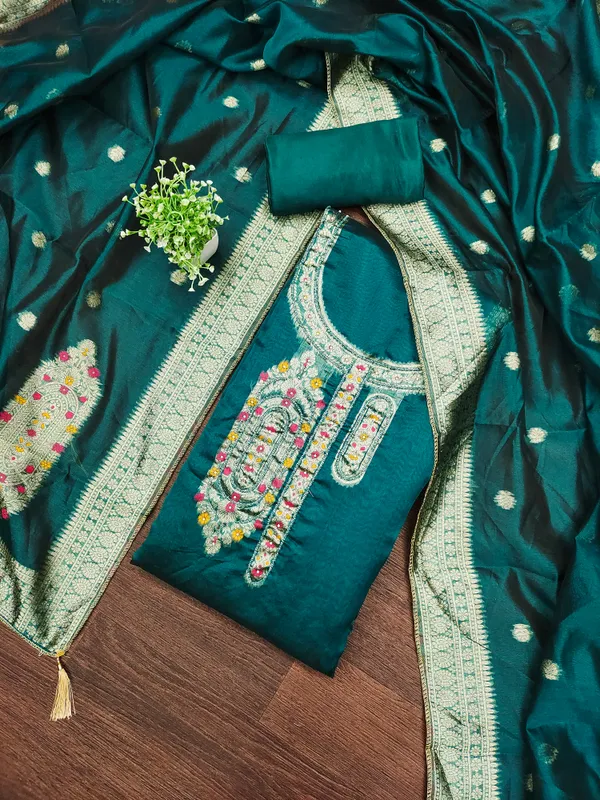 Sea_Green_Banarasi_Silk_Jacquard_Salwar_Suit_Dress_Material_With_Zardosi_Handwork_&_Placement_Woven_Dupatta_Unstitched