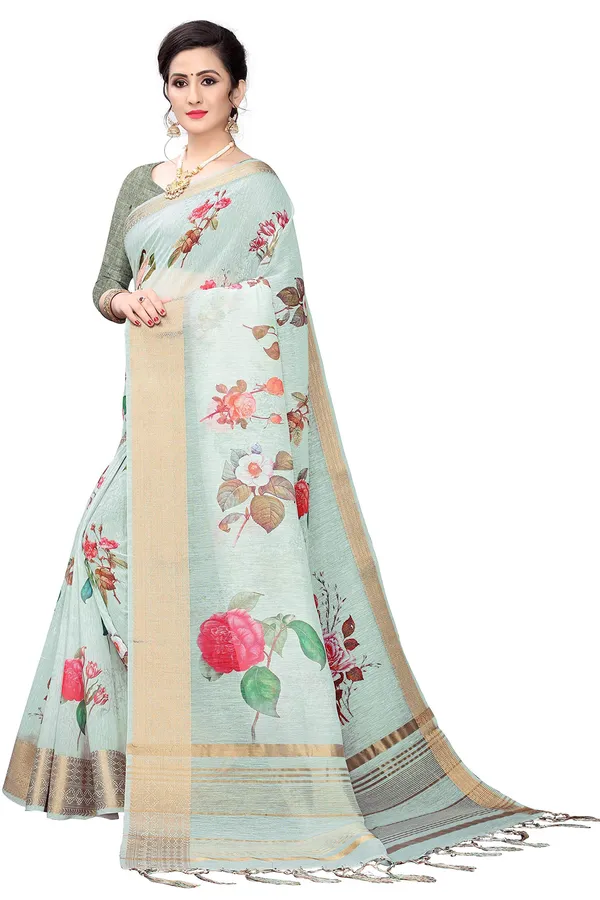 Light_Blue_Cotton___Jacquard_Premium_&_Elegant_Digital_Print_Jacquard_Saree_With_Blouse_Piece_For_Women