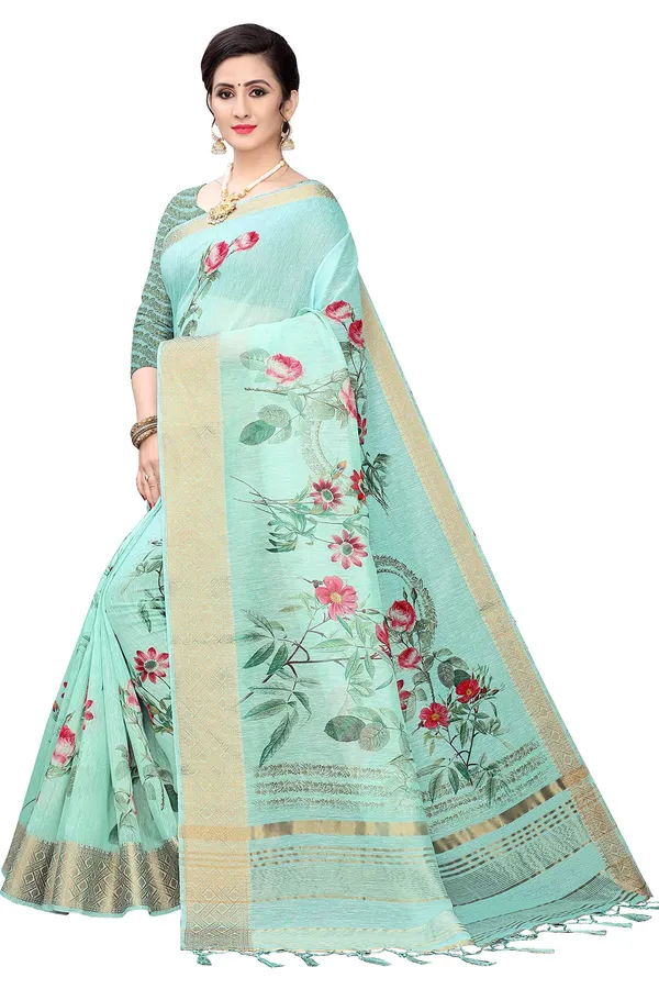 Light_Green_Cotton___Jacquard_Premium_&_Elegant_Digital_Print_Jacquard_Saree_With_Blouse_Piece_For_Women