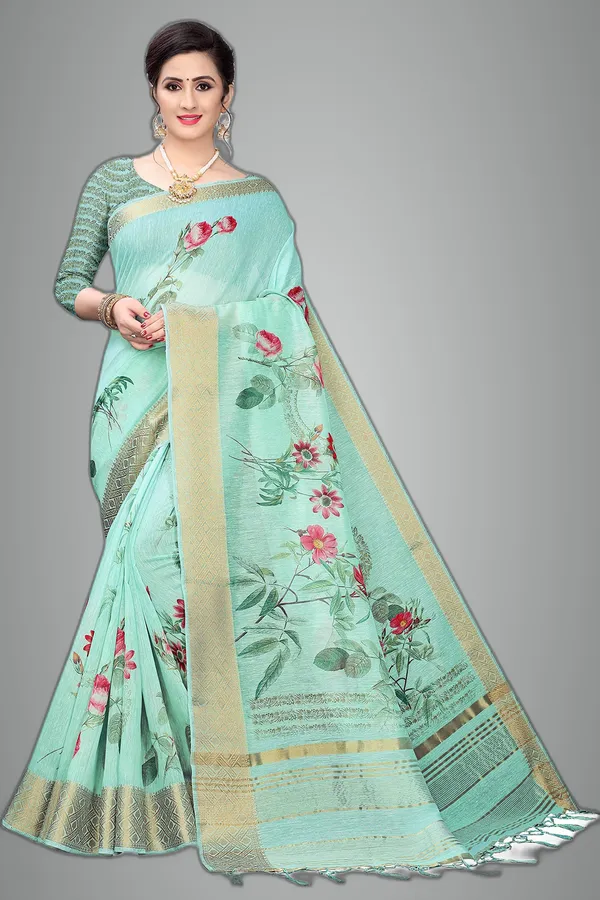 Light_Green_Cotton___Jacquard_Premium_&_Elegant_Digital_Print_Jacquard_Saree_With_Blouse_Piece_For_Women