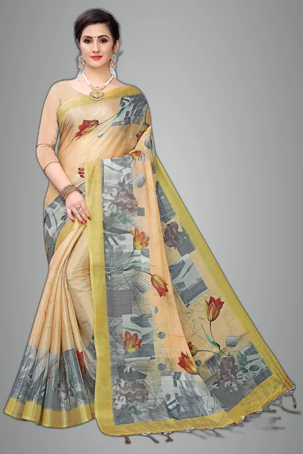 Beige_Cotton___Jacquard_Premium_&_Elegant_Digital_Print_Saree_With_Blouse_Piece_For_Women
