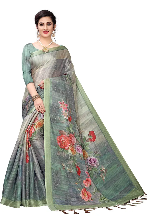 Dark_Green_Cotton___Jacquard_Premium_&_Elegant_Digital_Print_Jacquard_Saree_With_Blouse_Piece_For_Women