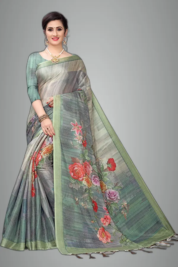 Dark_Green_Cotton___Jacquard_Premium_&_Elegant_Digital_Print_Jacquard_Saree_With_Blouse_Piece_For_Women