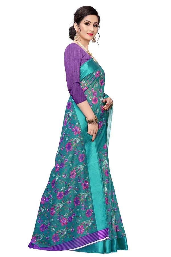 Dark_Green_Cotton___Jacquard_Premium_&_Elegant_Digital_Print_Jacquard_Saree_With_Blouse_Piece_For_Women