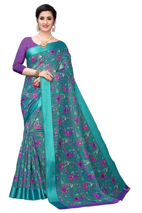 Dark_Green_Cotton___Jacquard_Premium_&_Elegant_Digital_Print_Jacquard_Saree_With_Blouse_Piece_For_Women