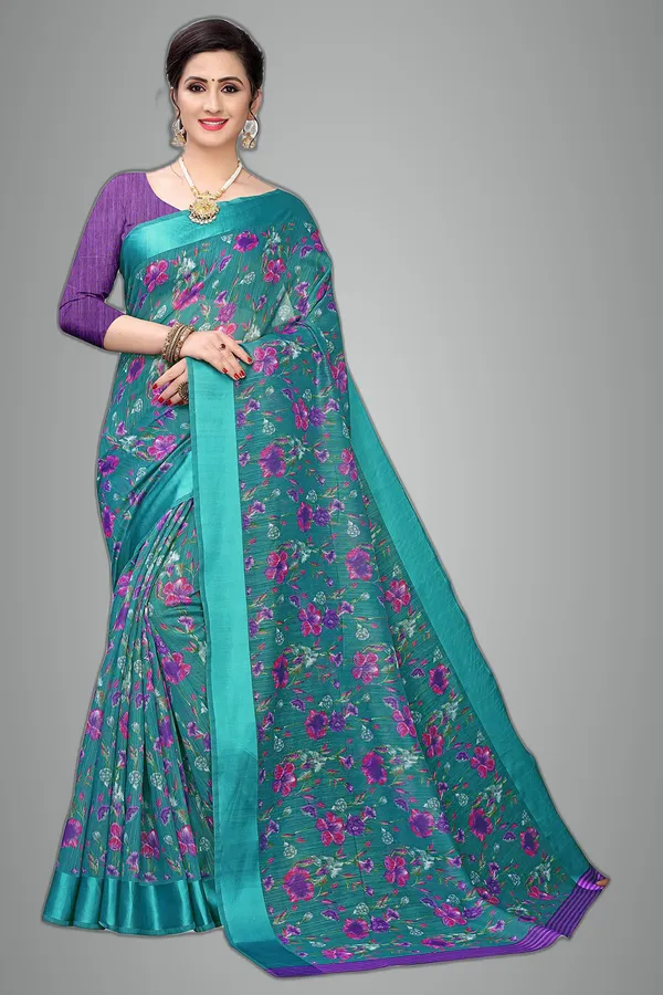 Dark_Green_Cotton___Jacquard_Premium_&_Elegant_Digital_Print_Jacquard_Saree_With_Blouse_Piece_For_Women